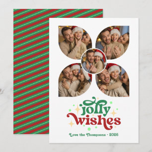 Mint & Cranberry Retro Photo Collage Christmas Holiday Card