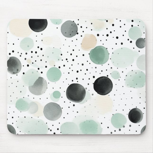 Mint Cream Black Whimsical Dots Mouse Pad (Front)