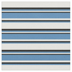Mint Cream, Blue, and Black Coloured Lines Pattern Fabric