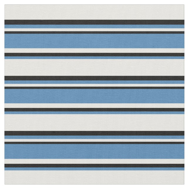 Mint Cream, Blue, and Black Coloured Lines Pattern Fabric (Close Up)