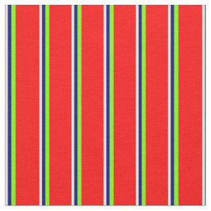 Mint Cream, Blue, Green & Red Coloured Pattern Fabric