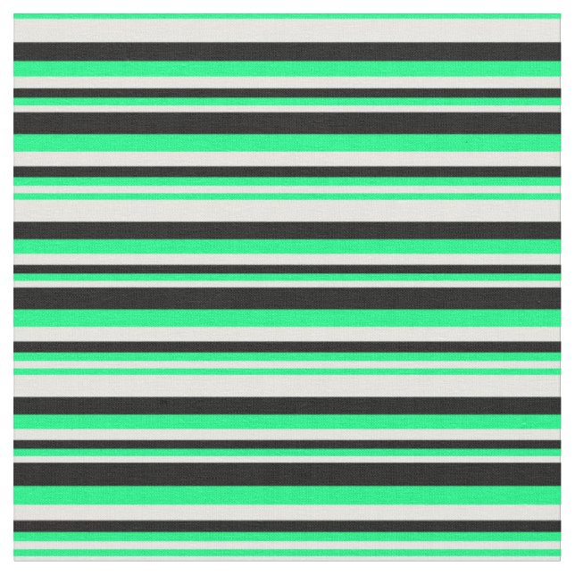 Mint Cream, Green & Black Lines/Stripes Pattern Fabric (Close Up)