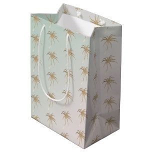 Mint Cream Ombre Tropical Gold Palm Trees          Medium Gift Bag