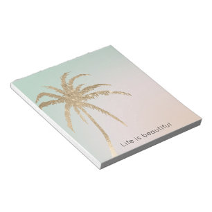 Mint Cream Ombre Tropical Gold Palm Trees Notepad