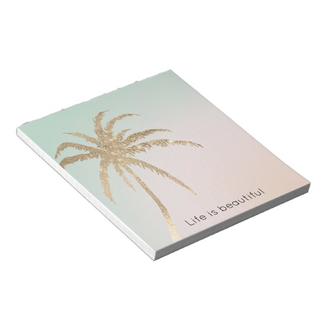 Mint Cream Ombre Tropical Gold Palm Trees          Notepad (Angled)