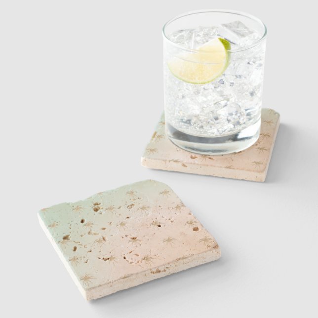 Mint Cream Ombre Tropical Gold Palm Trees     Stone Coaster (Side)