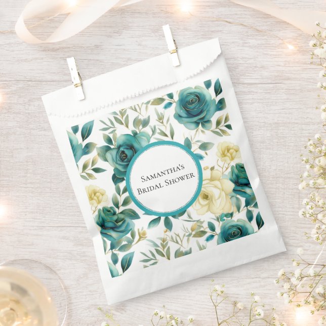 Mint Cream Rose Floral Bridal Shower Favour Bag (Clipped)