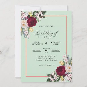 Mint Crimson Bouquet Eucalyptus Wedding Invitation