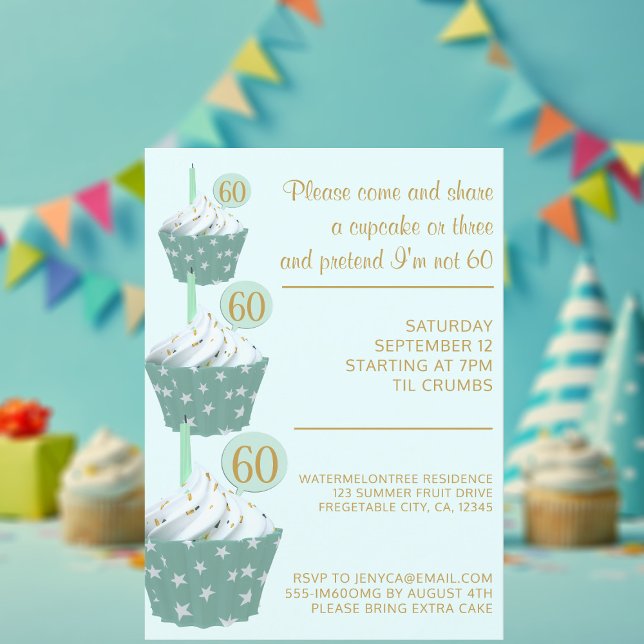 Mint Cupcake 60th Birthday Party Invitation (Cupcakes! Add your party details)