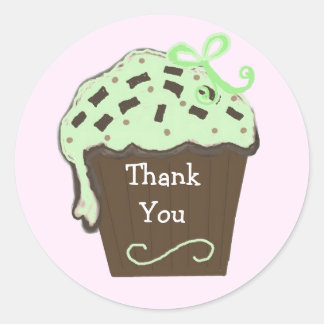 Mint Cupcake Thank You Classic Round Sticker