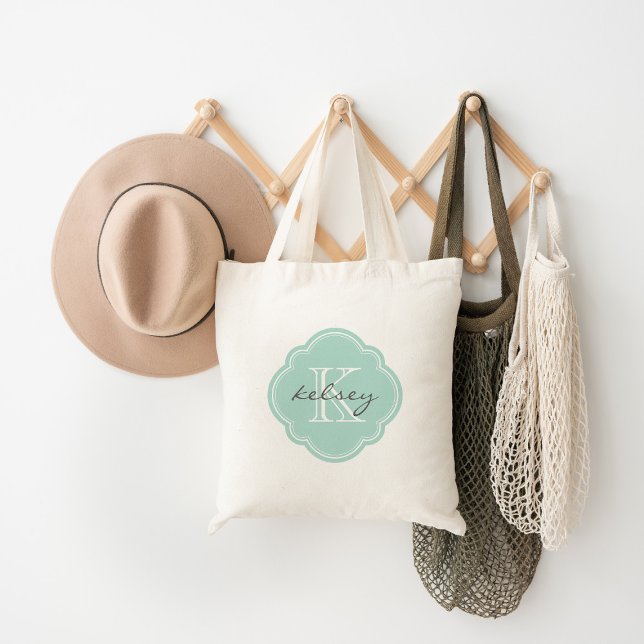 Mint Custom Personalized Monogram Tote Bag (Creator Uploaded)