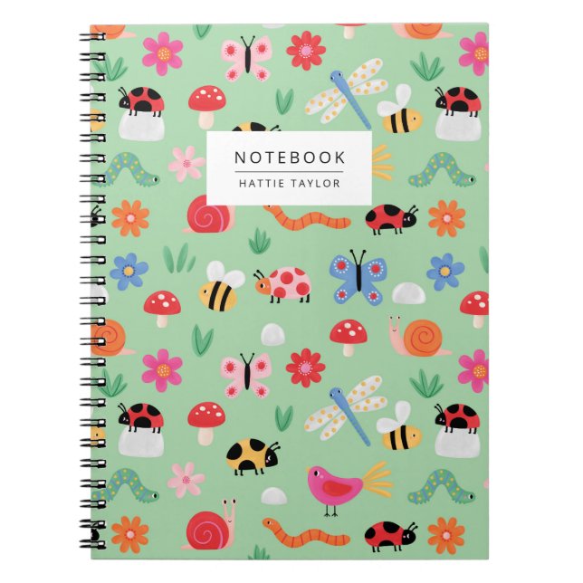 Mint Cute Bugs Pattern Notebook (Front)