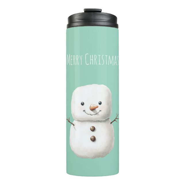 Mint Cute Christmas Snowman Thermal Tumbler (Front)