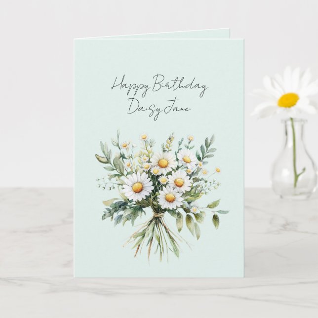 Mint Daisy Flowers Birthday Card (Small Plant)