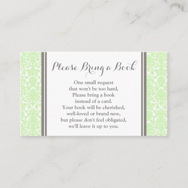Mint Damask Baby Shower Book Request Card (Front)