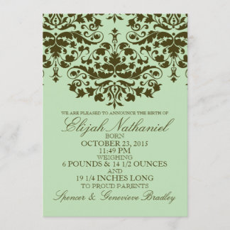 Mint Damask Formal Introduction Birth Announcement