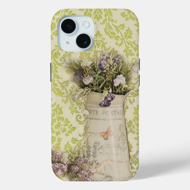 Mint damask lavender flower rustic french country Case-Mate iPhone case (Back)