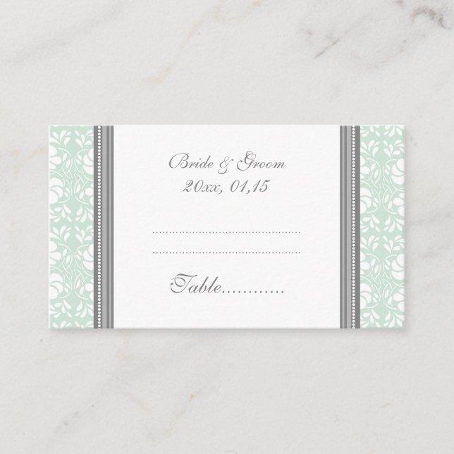 Mint Damask Wedding Table Place Setting Cards (Front)