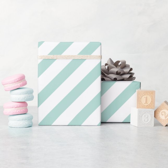 Mint Diagonal Stripe Wrapping Paper (Baby Shower)