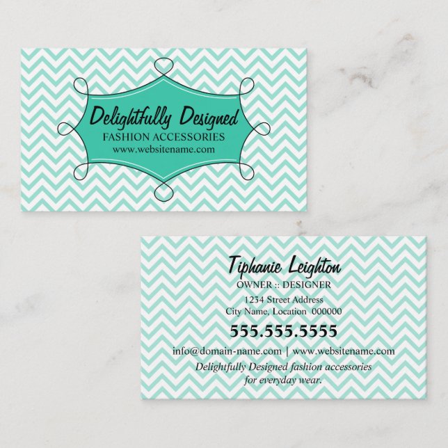 Mint Doodle Frame Chevron Zigzag Pattern Business Card (Front/Back)