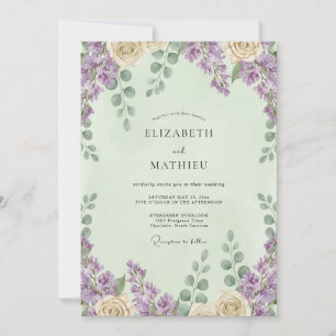 Mint Dusty Lilac Wisteria Wedding Invitation