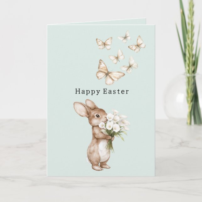 Mint Easter Bunny Calla Lilies Butterflies Card (Front)