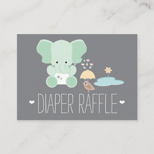 Mint Elephant Little Bird Diaper Raffle Tickets Enclosure Card (Front)