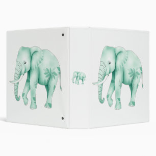 Mint Elephant with Jungle Leaves Binder