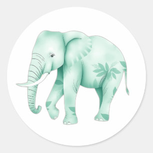 Mint Elephant with Jungle Leaves Classic Round Sticker