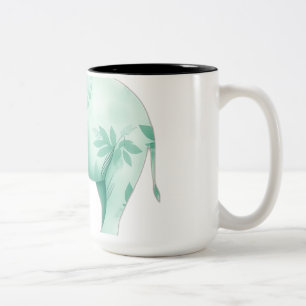 Mint Elephant with Jungle Leaves Two-Tone Coffee Mug