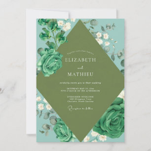 Mint Emerald Leaf Wedding Invitation