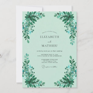 Mint Emerald Leafy Wedding Invitation