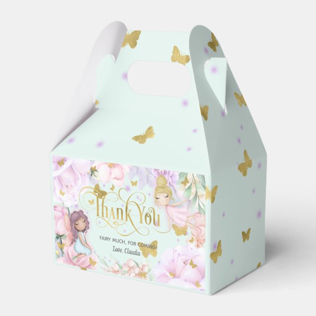 mint enchanted garden fairy, butterfly birthday  favor box (Front Side)