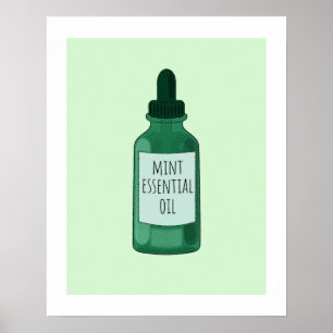 Mint Essential Oil Bottle Drawing Poster