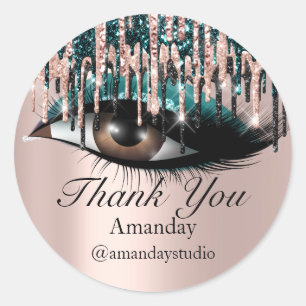 Mint Eyelashes Extension Makeup Rose Teal Drips Classic Round Sticker