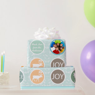 Mint Family Photo Reindeer Christmas Merry Bright Wrapping Paper