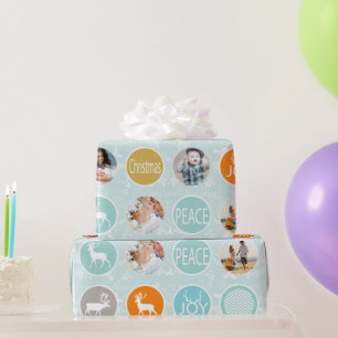 Mint Family Photo Reindeer Christmas Merry Bright Wrapping Paper