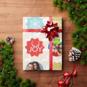 Mint Family Photo Reindeer Christmas Merry Bright Wrapping Paper