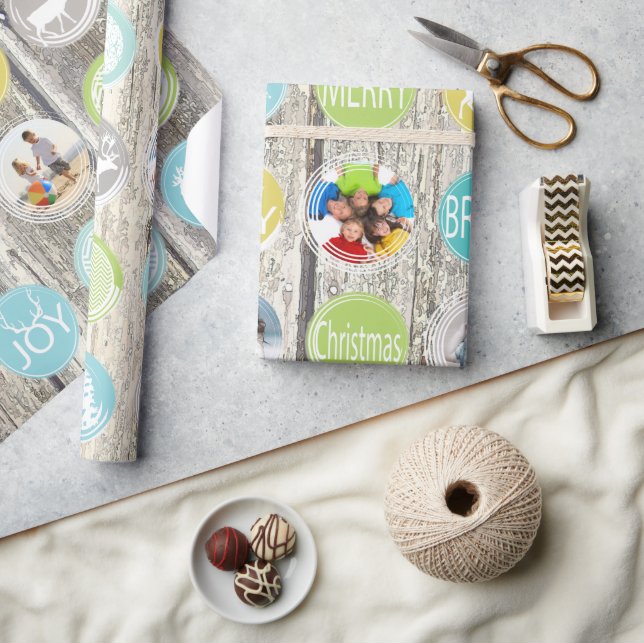 Mint Family Photo Reindeer Christmas Merry Bright Wrapping Paper (Crafts)