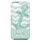 Mint Faux Glitter Anchor Chevron Personalized