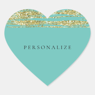 Mint Faux Glitter Blush Pink Stripes Heart Sticker