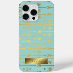 Mint Faux Gold Foil Arrows Pattern iPhone 15 Pro Max Case