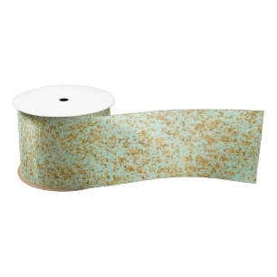 Mint & Faux Gold Glitter Dust Satin Ribbon