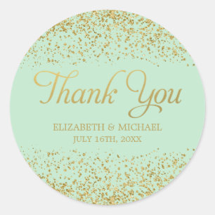 Mint Faux Gold Glitter Wedding Thank You Classic Round Sticker