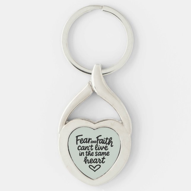 Mint Fear and Faith Inspirational Christian Quote  Keychain (Front)