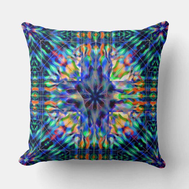 Mint flaming ball under acrylic piece out of focus throw pillow (Front)