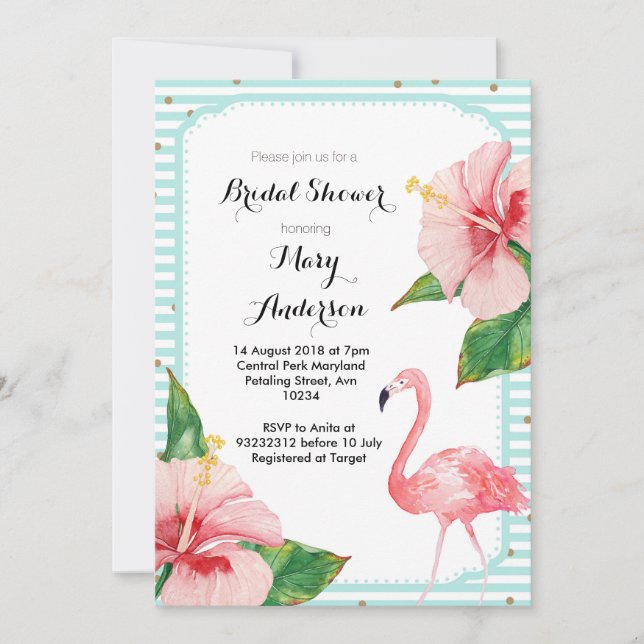 Mint Flamingo Bridal Shower Invitation card (Front)