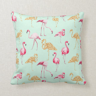 Mint, Flamingo Print. Throw Pillow