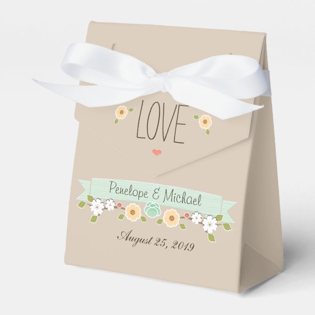 MINT FLORAL BOHO WEDDING FAVOR BOX (Front Side)