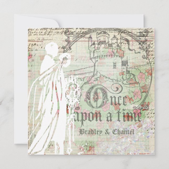 Mint Floral Once Upon a Time  Wedding Invitation (Front)